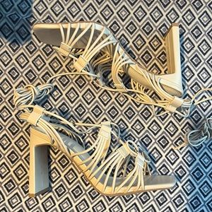 NWOT Pretty Little Thing cream lace up high heel sandal